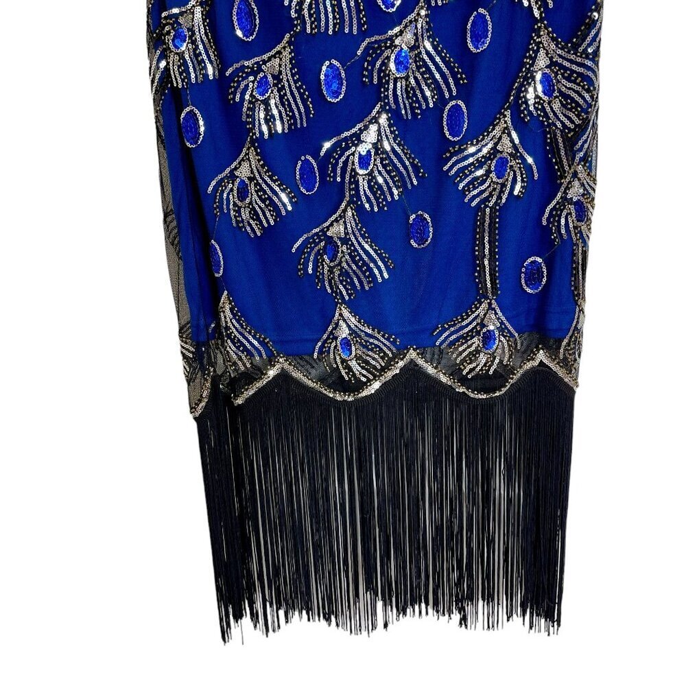 Babeyond Flapper Dress Peacock Sequin Fringe 1920s Gatsby S NWT - Picture 4 of 11